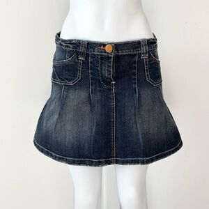 Y2K Dark Wash Denim Mini Skirt with Contrast Orange Stitching – Size M
